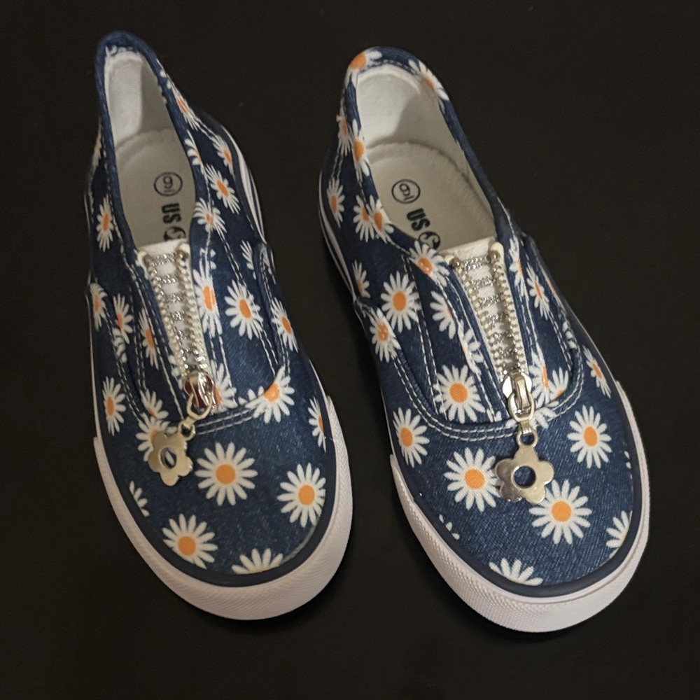 Floral Kids Slip-On Shoes - Blue and White